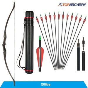 Комплект спортен лък Toparchery 20 lbs с 12 карбонови стрели, колчан и мишена – готов за стрелба веднага