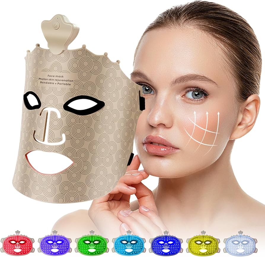 LED маска за лице UBilli, 7-цветна светлина терапия, 80 диода, 240 светлинни лъча, Силиконов дизайн, Подходяща за всички типове кожа, Бежова 5 LED маска за лице UBilli, 7-цветна светлина терапия, 80 диода, 240 светлинни лъча, Силиконов дизайн, Подходяща за всички типове кожа, Бежова - Image 5