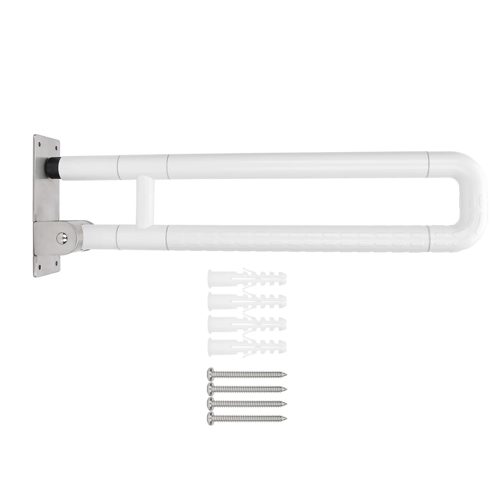Помощна дръжка за баня / тоалетна, Сгъваема на 90°, Неръждаема стомана, Подходяща за възрастни и хора с увреждания, Бяла 8 Помощна дръжка за баня / тоалетна с включени дюбели и винтове за монтаж