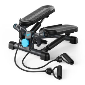 Мини туист степер MERACH MR-2354 на бял фон с ластици за съпротивление, закачени към уреда