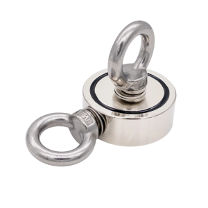 Двустранен неодимов магнит за риболов Matanto KNM48-2 и две монтирани стоманени халки за вертикално и хоризонтално захващане