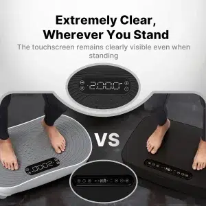 Виброплатформа MERACH V33 White, 99 Скорости, Интензивност на вибрациите 8-14Hz, LED Touch Screen, Bluetooth, Домашен фитнес и лимфен дренаж 14 Виброплатформа MERACH V33 White с ясно меню сравнена с друга обикновенна виброплатформа